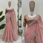 Pink Color Heavy Tabby Silk Fabric Saree