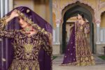 Purple Color Pure Butterfly Net Fabric Beautiful Embroidery Work Bridal Suit