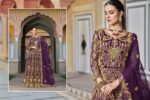 Purple Color Pure Butterfly Net Fabric Beautiful Embroidery Work Bridal Suit
