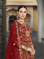 Red Color Pure Butterfly Net Fabric Beautiful Embroidery Work Bridal Suit