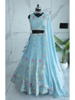 Sky Color Star Faux Georgette Fabric Sequence Embroidery Work Lehenga Choli