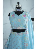 Sky Color Star Faux Georgette Fabric Sequence Embroidery Work Lehenga Choli