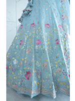 Sky Color Star Faux Georgette Fabric Sequence Embroidery Work Lehenga Choli