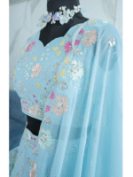 Sky Color Star Faux Georgette Fabric Sequence Embroidery Work Lehenga Choli
