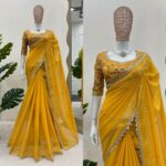Yellow Color Heavy Tabby Silk Fabric Saree