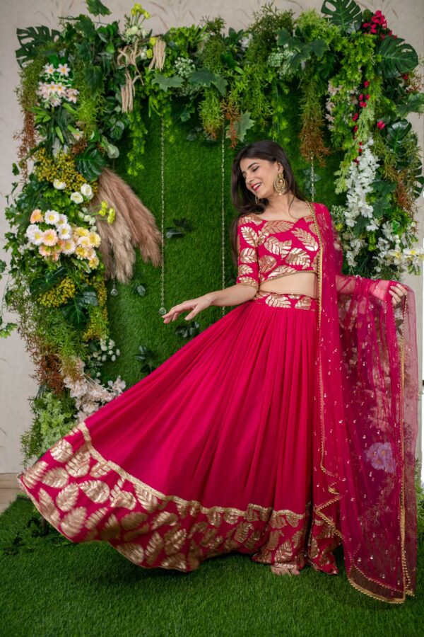 Pink Color Georgette Fabric Embroidery Work Lehenga