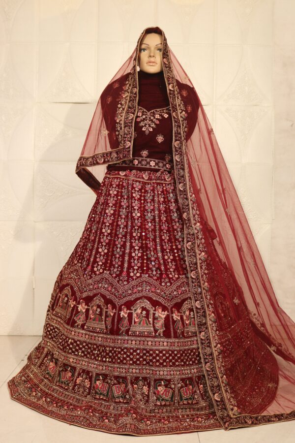 Maroon Color Heavy Velvet With Beautiful Embroidery Work Bridal Lehenga