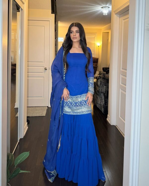 Blue Color Faux Georgette Fabric Sharara Set