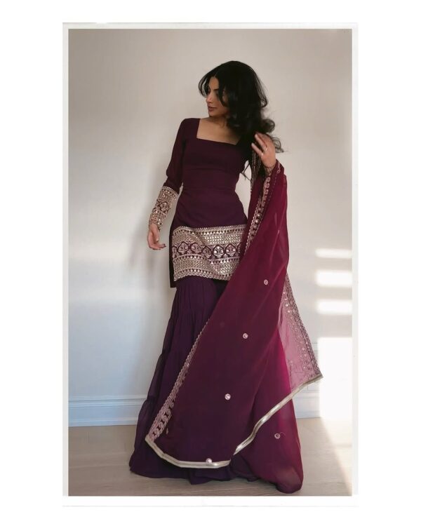 Maroon Color Faux Georgette Fabric Sharara Set