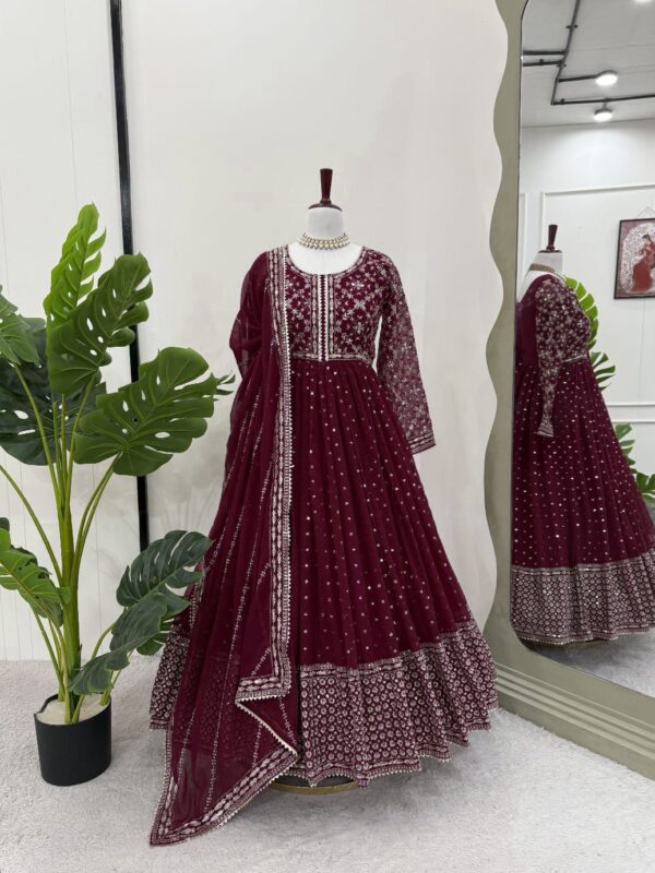 Maroon Color Faux Georgette Fabric Suit