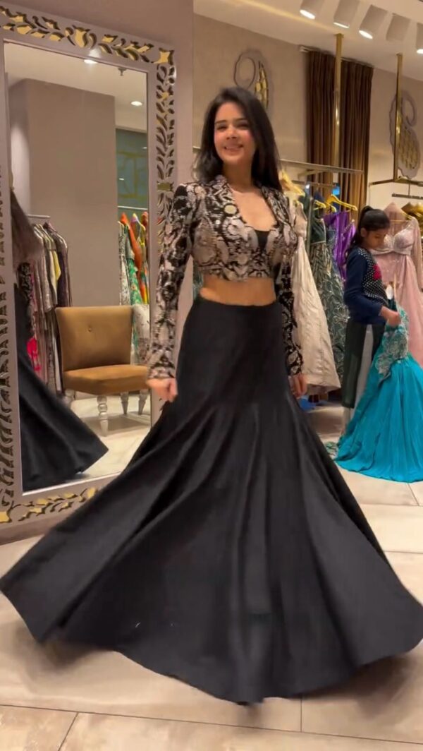 Black Color Tapeta Silk Fabric Koti Lehenga