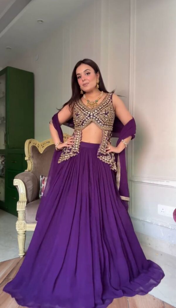 Purple Color Faux Georgette Thread Sequence Work Top Lehenga