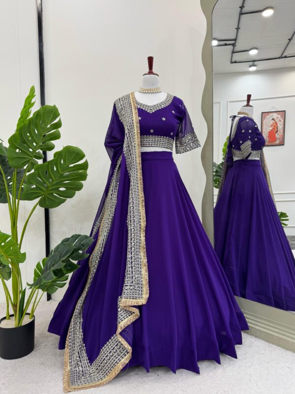Blue Color Faux Georgette Fabric Lehenga