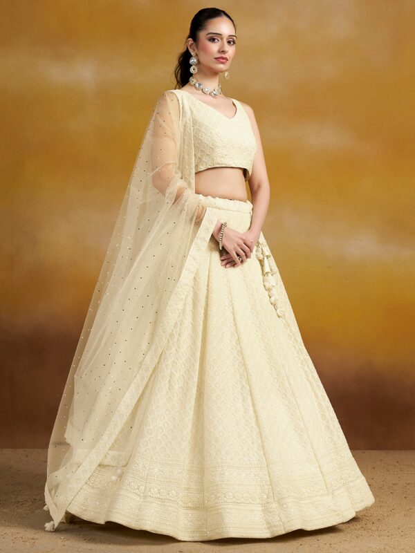 White Color Georgette Fabric Embroidery Thread With Sequence Work Lehenga