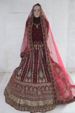 Maroon Color Heavy Velvet With Beautiful Embroidery Work Bridal Lehenga