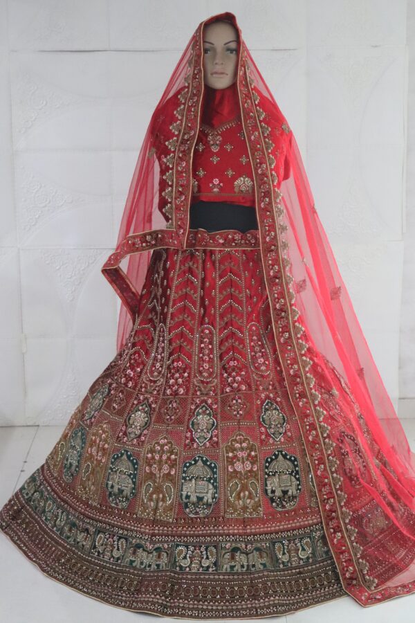 Red Color Heavy Velvet With Beautiful Embroidery Work Bridal Lehenga