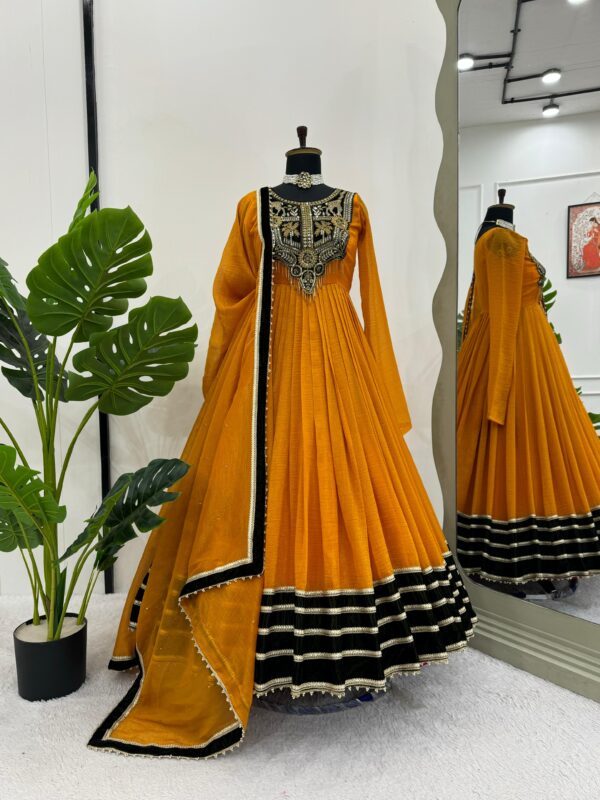 Mustard Elegant Gold Color Crush Velvet Fabric Suit