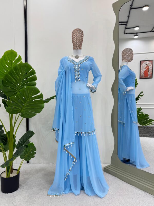 Sky Blue Color Faux Georgette Fabric Palazzo Set