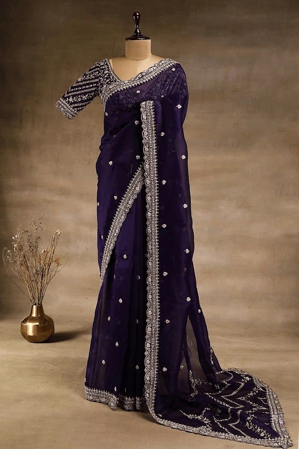 Navy Blue Color Rangoli Silk Fabric Saree