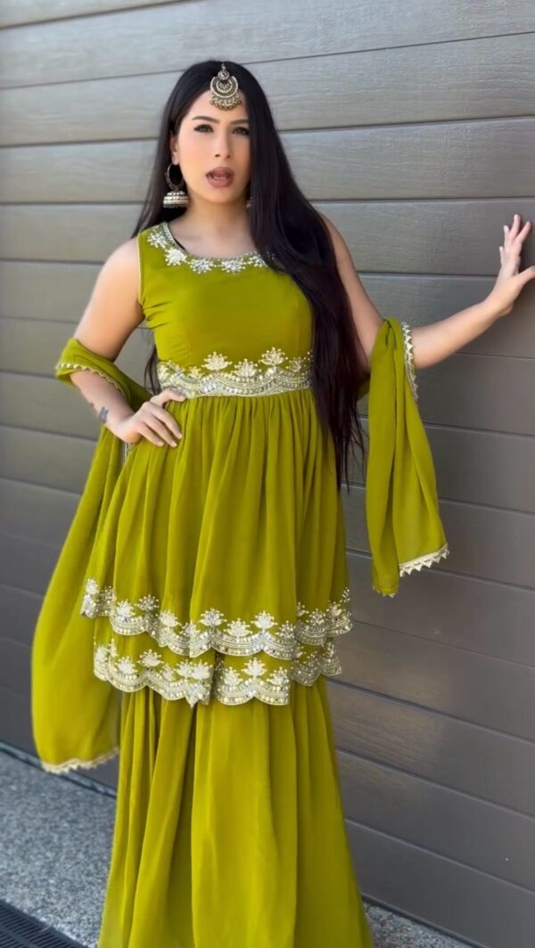 Neon Green Color Faux Georgette Fabric Palazzo Set