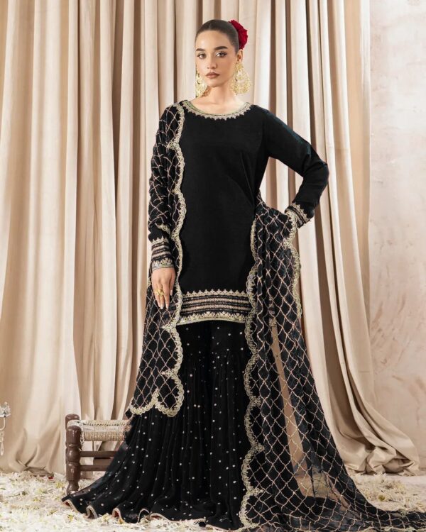 Black Color Faux Georgette Fabric Sharara Set