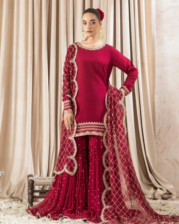 Maroon Color Faux Georgette Fabric Sharara Set