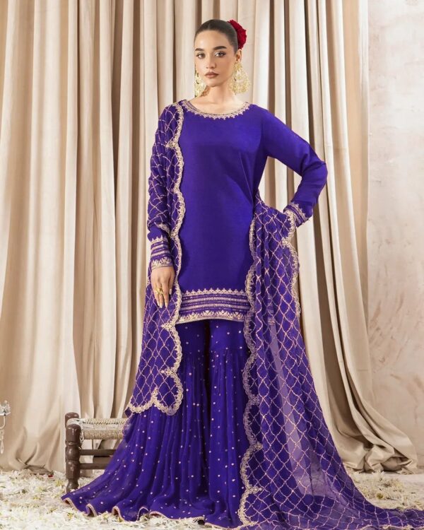 Purple Color Faux Georgette Fabric Sharara Set