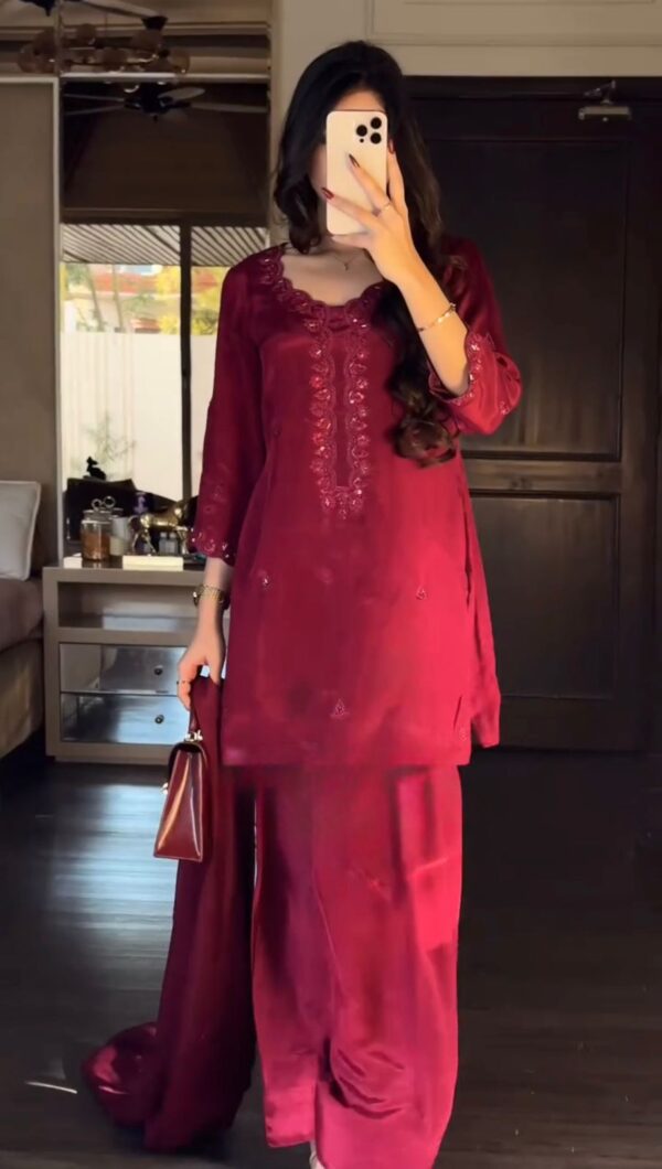Maroon Color Chinon Silk Fabric Salwar Suit