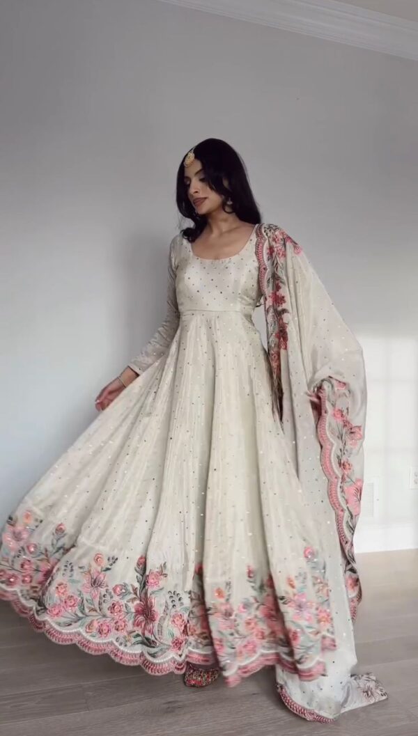 Off White Color Chinon Silk Fabric Suit