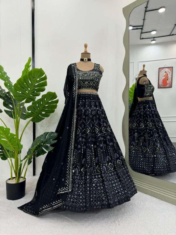 Black Color Faux Georgette Fabric Lehenga