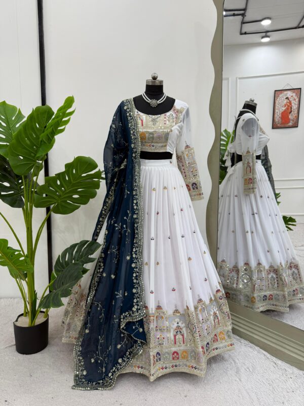 White Color Faux Georgette Fabric Lehenga