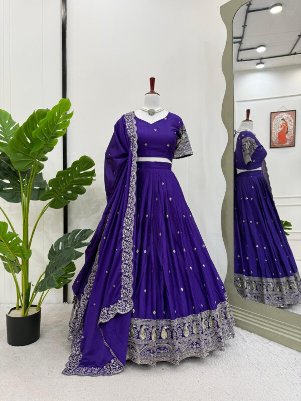 Purple Color Chinon Silk Fabric Lehenga