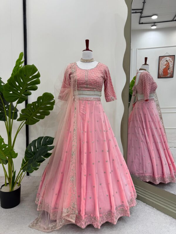 Pink Color Faux Georgette Fabric Lehenga