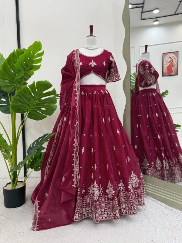 Maroon Color Jimmy Choo Fabric Lehenga