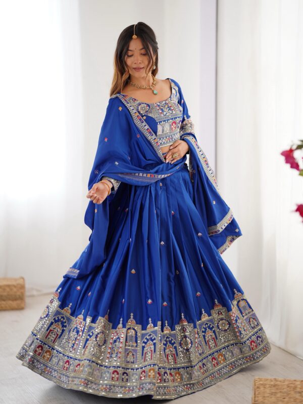 Blue Color Natural Crepe Silk Fabric Lehenga