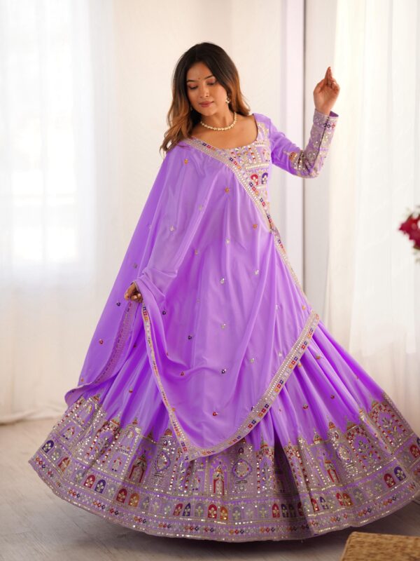 Lavender Color Natural Crepe Silk Fabric Lehenga