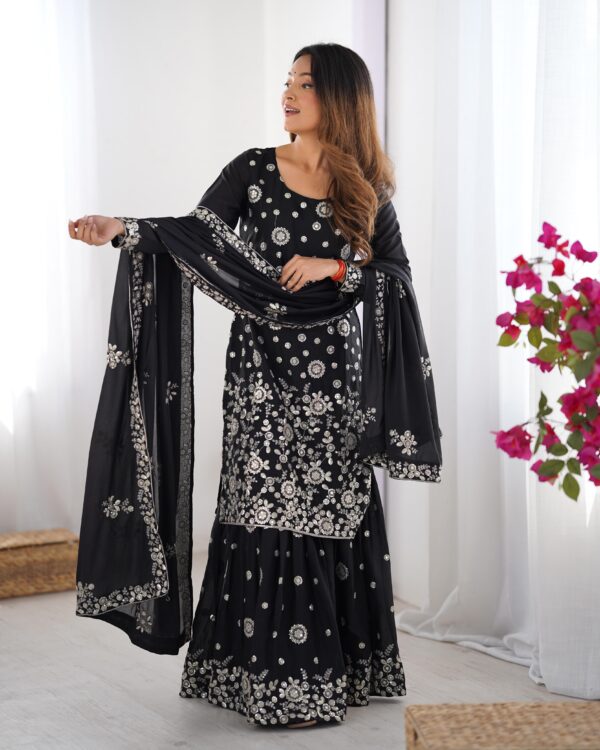 Black Color Star Georgette Fabric Sharara Set