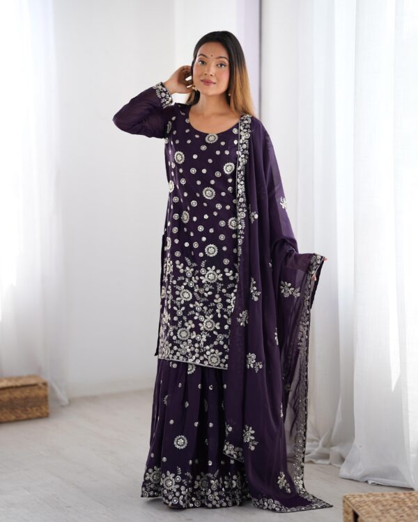 Purple Color Star Georgette Fabric Sharara Set