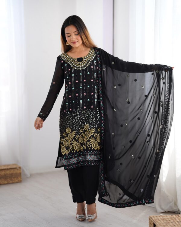 Black Color Faux Georgette Fabric Suit