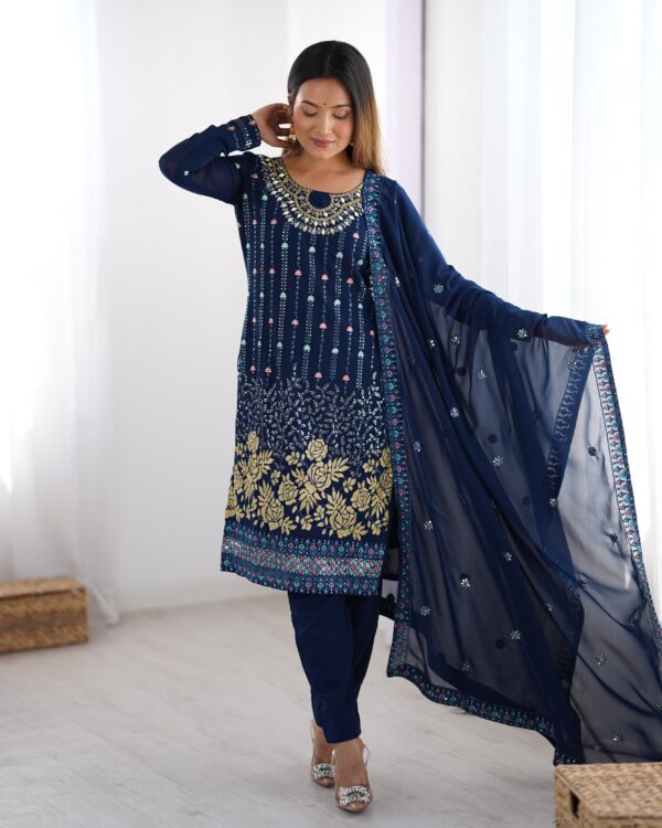 Blue Color Faux Georgette Fabric Suit