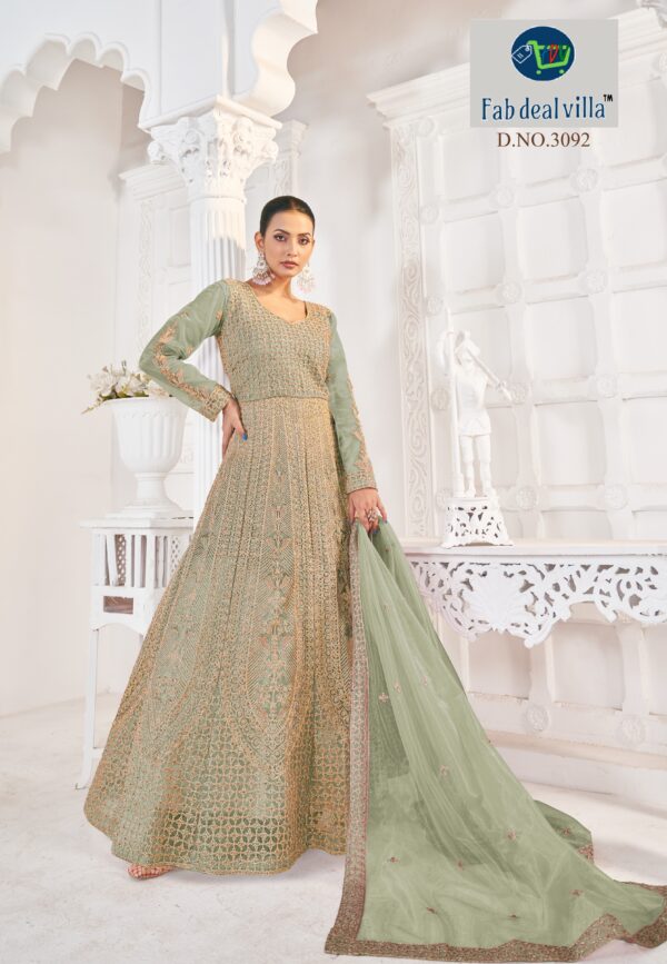 Green Color Pure Butterfly Twill Net Fabric Heavy Coding Work Suit
