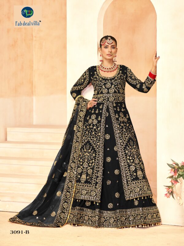 Black Color Heavy Markable Velvet Embroidery Fancy Thread Sequence Work Bridal Lehenga