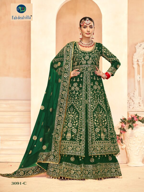 Green Color Heavy Markable Velvet Embroidery Fancy Thread Sequence Work Bridal Lehenga