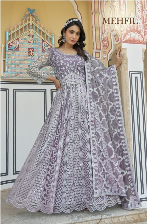 Lavender Color Pure Butterfly Net Fabric Heavy Embroidery Work Suit
