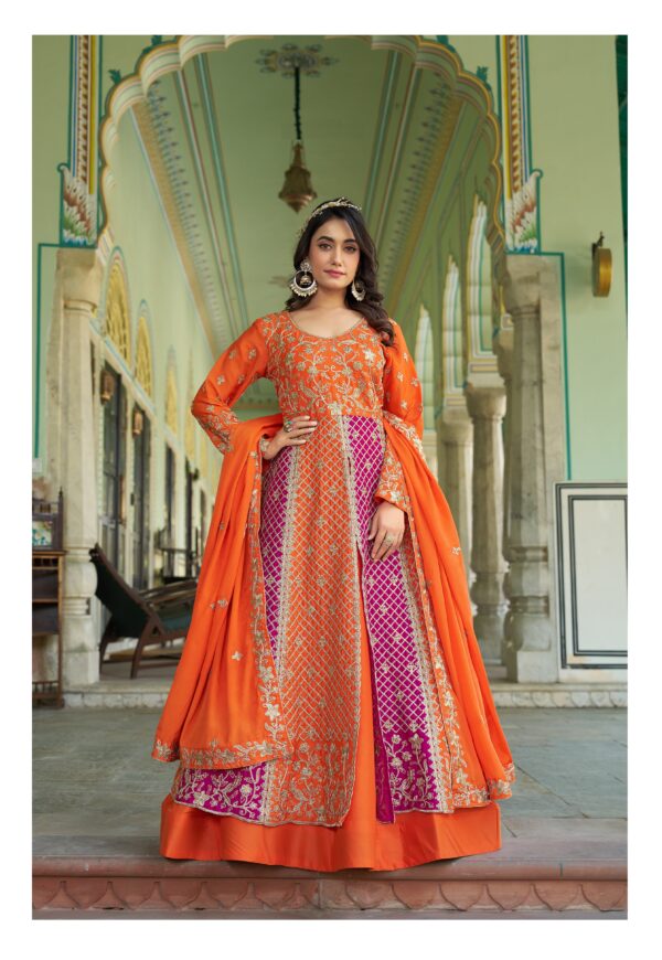 Multi Color Chinon Fabric Heavy Embroidery Work Suit