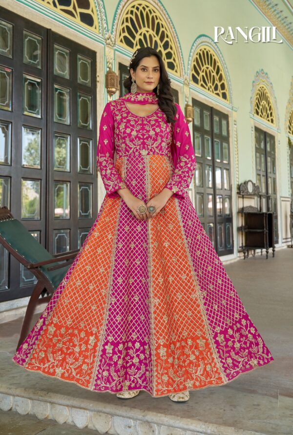 Multi Color Chinon Fabric Heavy Embroidery Work Suit