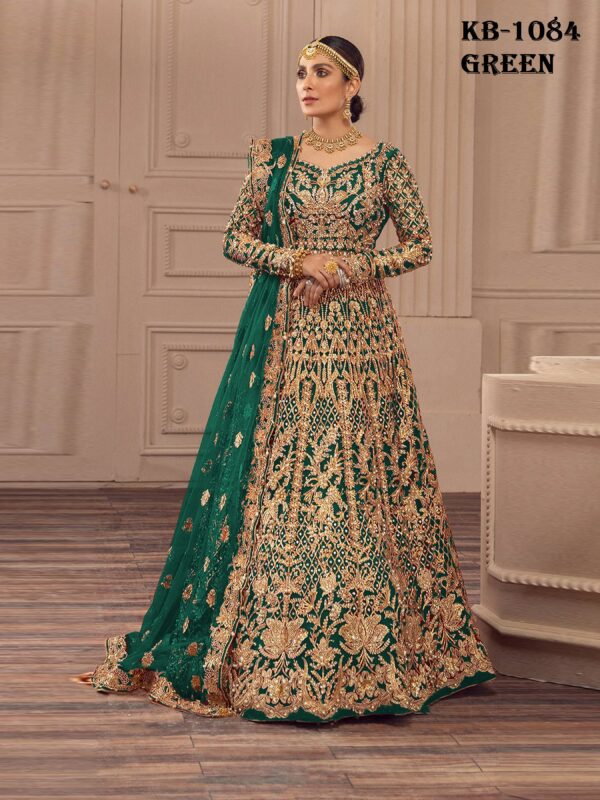 Green Color Heavy Butterfly Net Beautiful Embroidery Work Bridal Suit