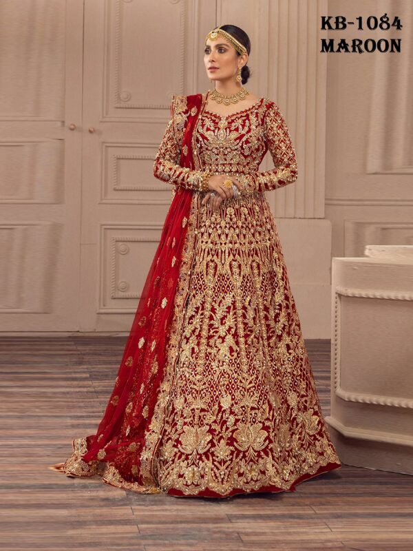 Maroon Color Heavy Butterfly Net Beautiful Embroidery Work Bridal Suit