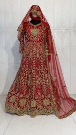 Maroon Color Heavy Butterfly Net Beautiful Embroidery Work Bridal Suit