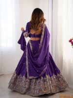Purple Color Natural Crepe Silk Fabric Thread With Sequence Work Lehenga